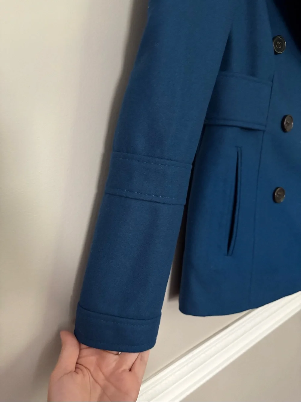 Moda International Teal Double Breasted Pea Coat Wool Blend Jacket 2 Tailored